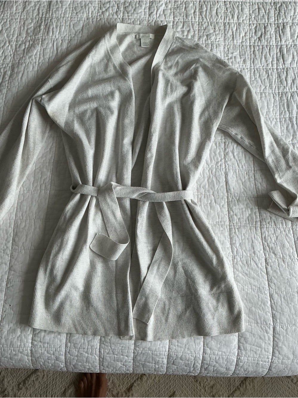 H&M Light Gray Tie-Waist Knit Robe Cardigan